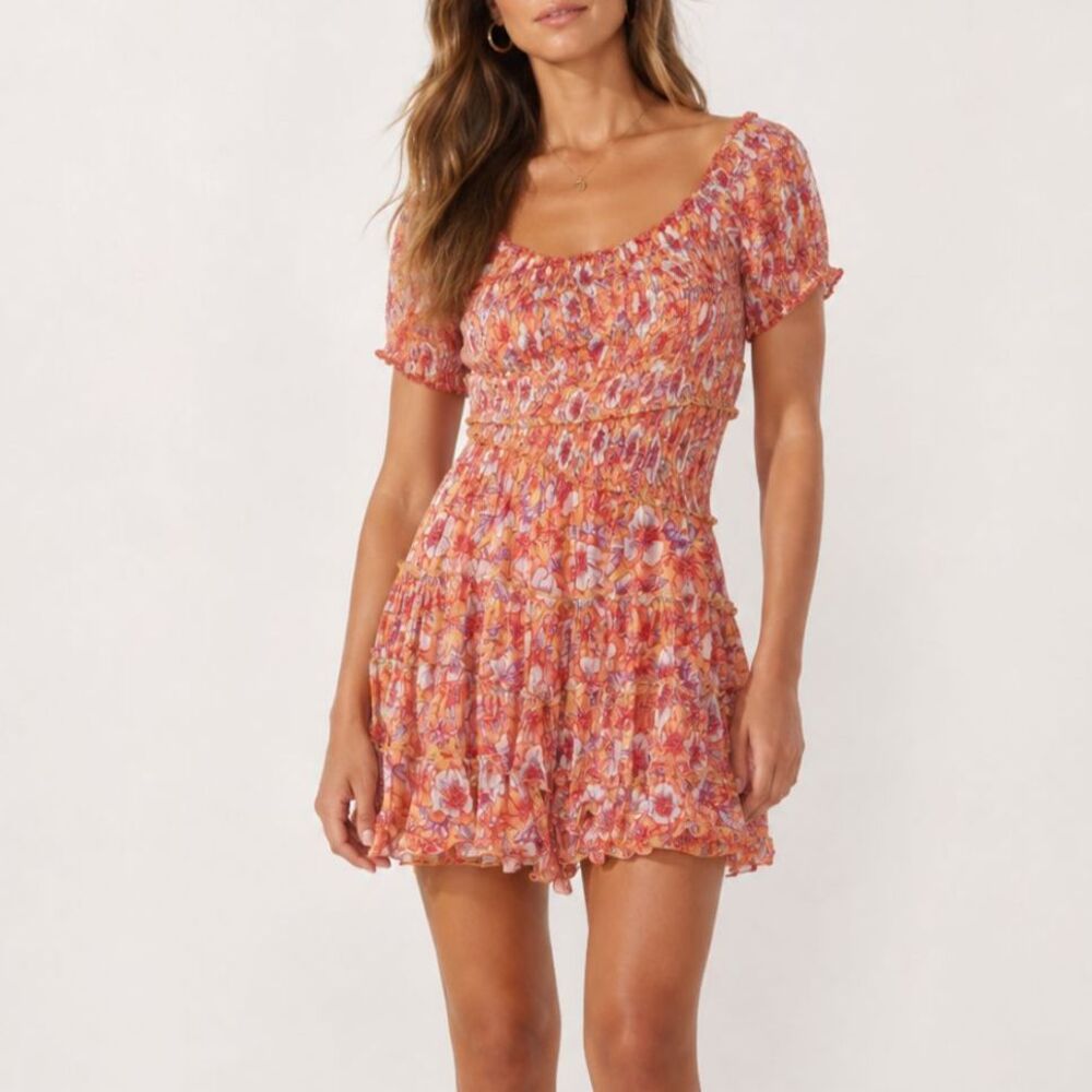 Poupette St Barth Soledad Off Shoulder Floral Mini Dress Small S EUC